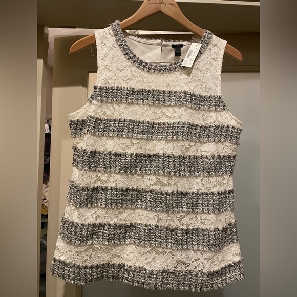 Brand New with Tags, J. Crew Gray and White tweed and lace Tank Top - Picture 4 of 6